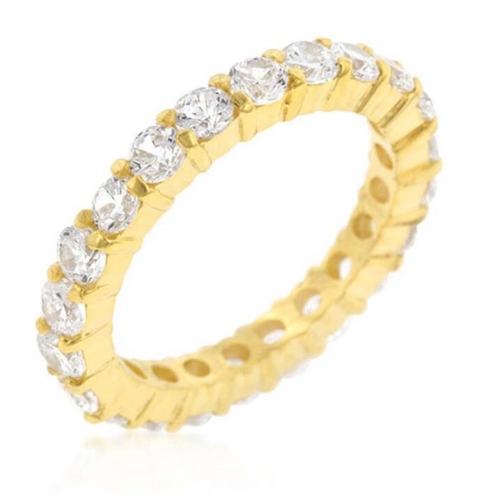 18K Gold Plated 3.90ct White Topaz Eternity Band Ring Size 7 Full Circle Band